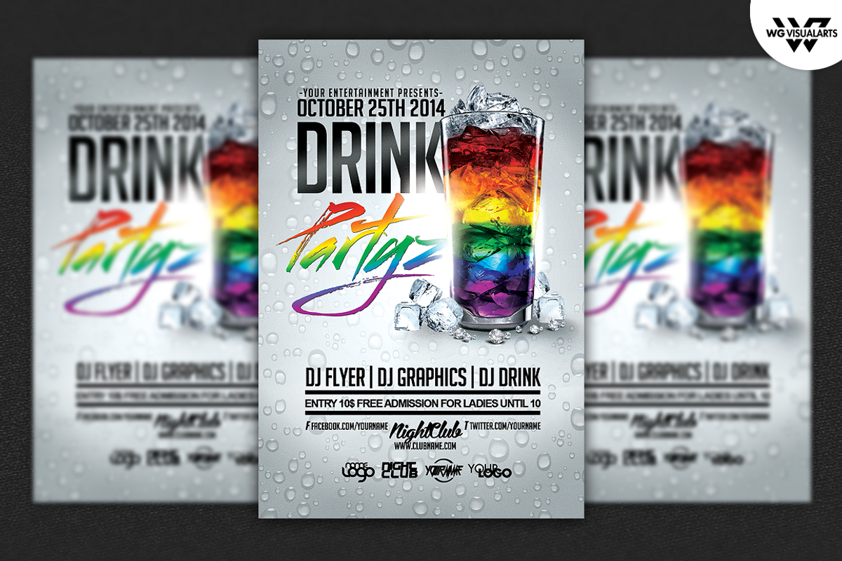 DRINK PARTY Flyer Template, a Flyer Template by WG DESIGN (Photo 1 of 3)