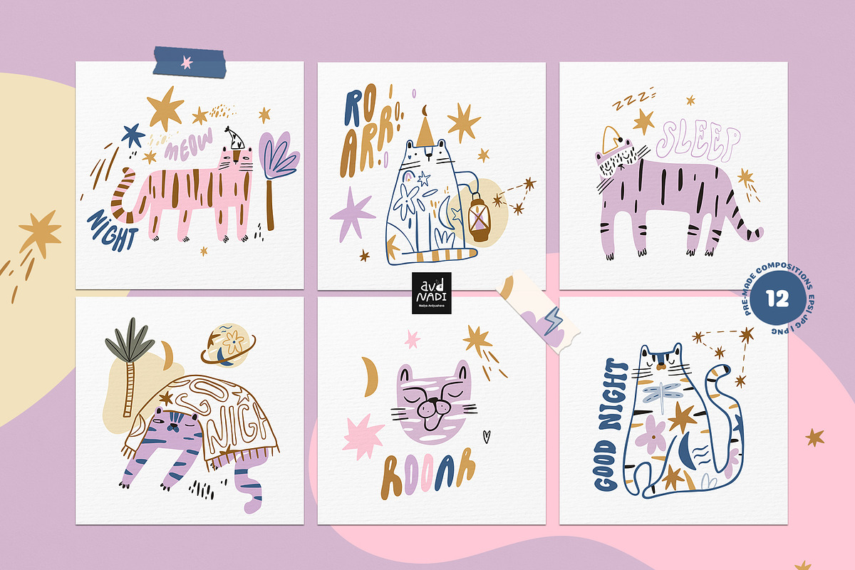 Tigers dreams - graphic collection, an Animal Illustration by avdnadi (Photo 8 of 10)