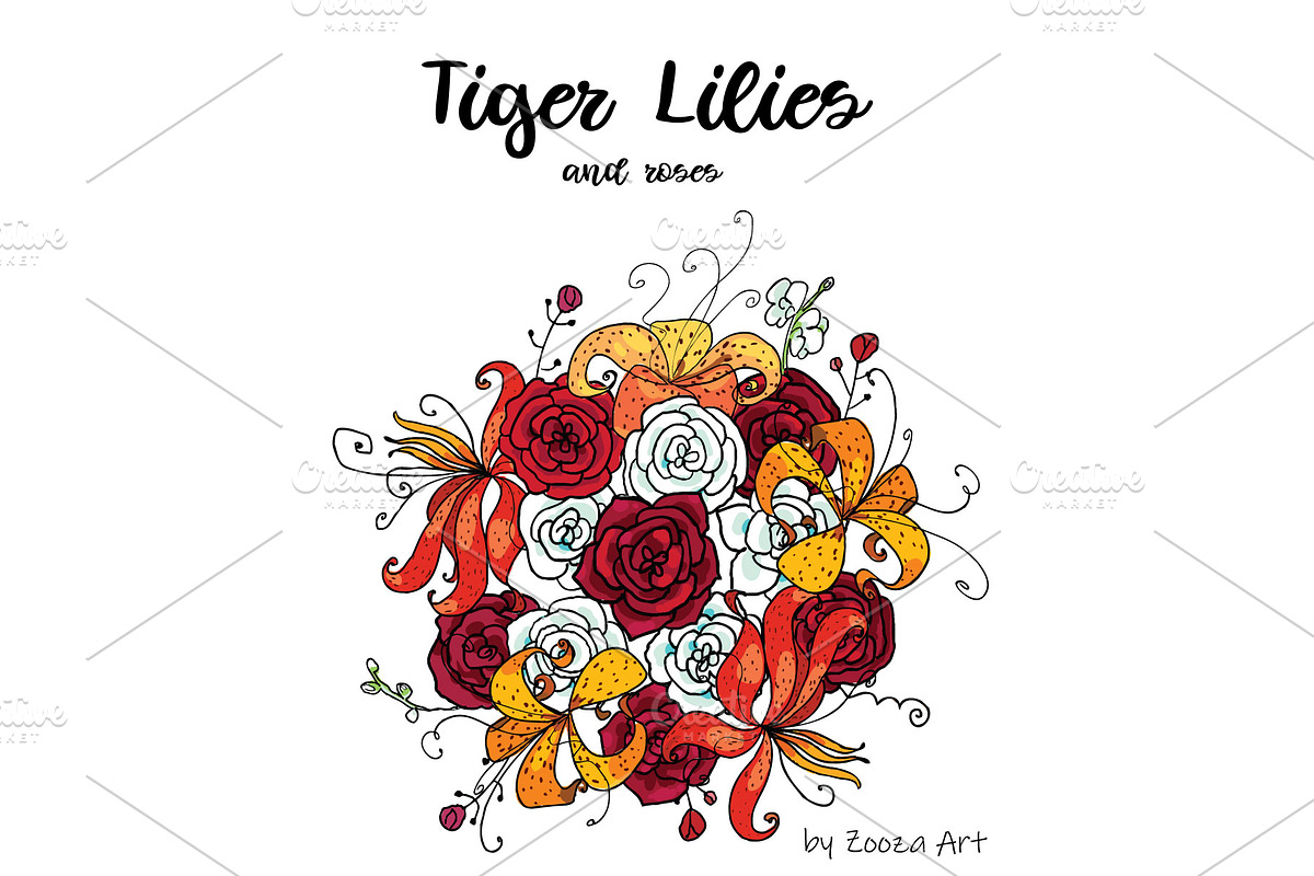 Tiger Lilies & Roses - clip-art, an Illustration by Zooza Art (Photo 2 of 15)
