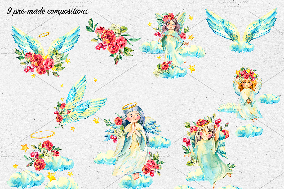 Watercolor angel-Wings clipart, an Illustration by Depiano (Photo 4 of 8)