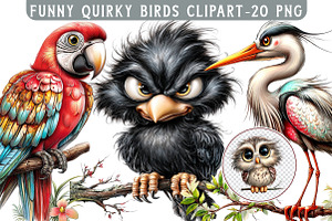 Funny Quirky Birds Clipart, an Illustration by Libby Wishes