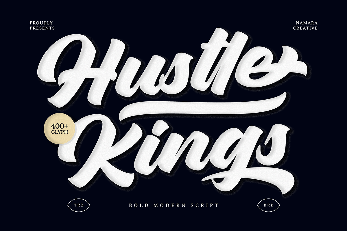 Hustle Kings - Bold Script Fonts, a Script Font by Namara Creative Studio (Photo 1 of 11)