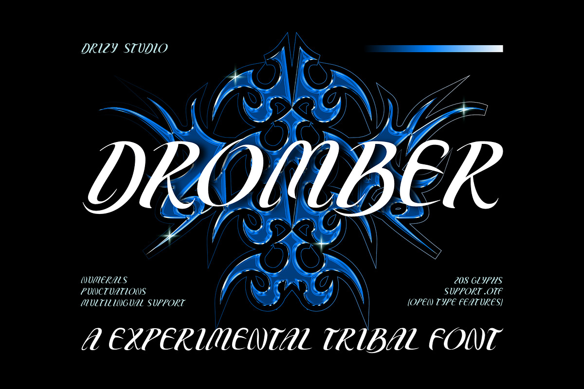 Dromber - Experimental Tribal Font, a Sans Serif Font by Drizy (Photo 1 of 10)