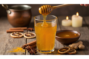 Warm honey drink with spice on, a Food & Drink Photo by Igor Tichonow