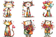 Quirky Valentine Day Cats Clipart, an Illustration by CraftArtStudio (Thumbnail 3 of 6)