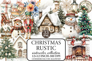 Rustic Christmas Watercolor Clipart, an Illustration by Libby Wishes