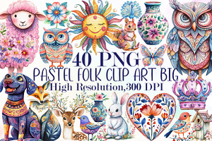 Pastel Folk Clip Art Big Collection, an Illustration by Sublimation Artist