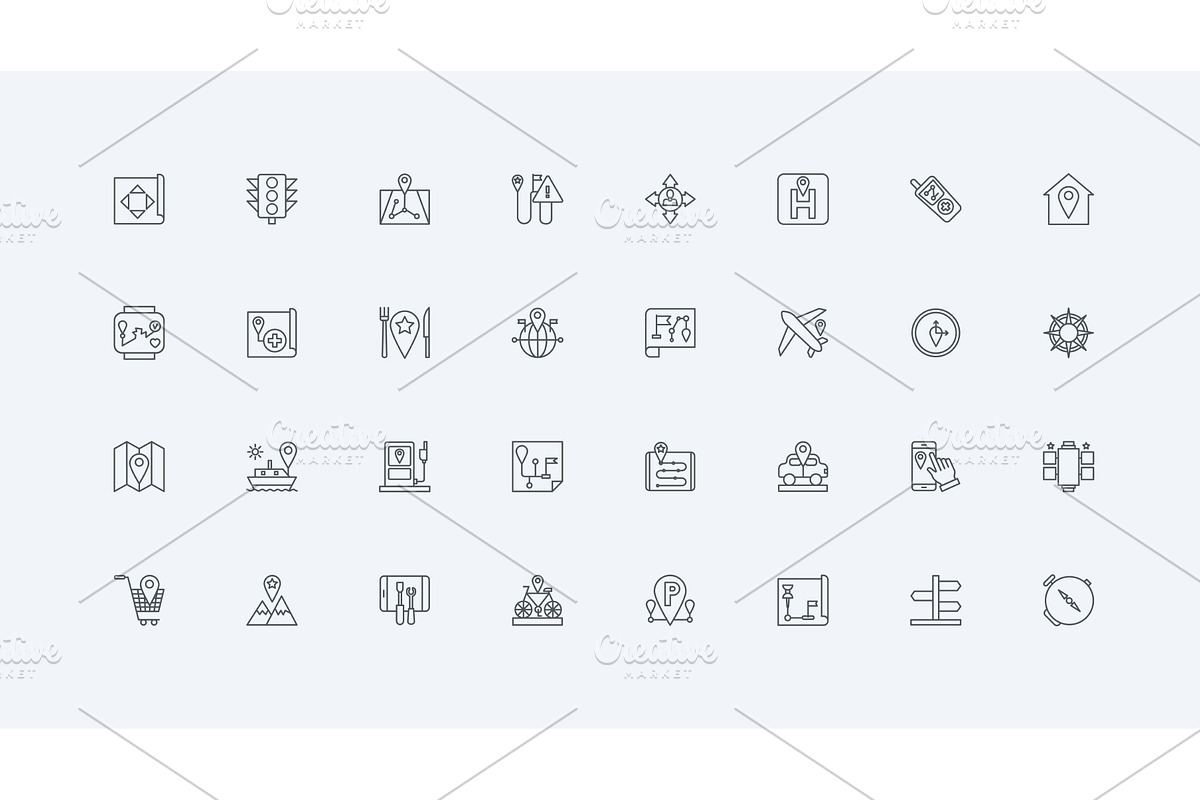 Gps navigation tracking line icons, an Object Illustration by Lemberg Vector
