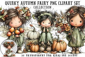 Quirky Autumn Fairy PNG Clipart Set, a Seasonal Illustration by OK Design