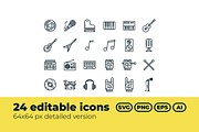 24 Rock music editable icons set, an Outline Icon by Tomasz Ostrowski Design (Thumbnail 2 of 4)