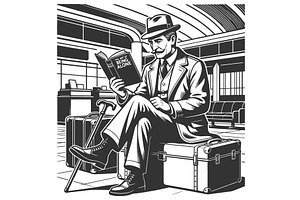 Elegant Gentleman Reading Alone at, a Person Illustration by AlexArt