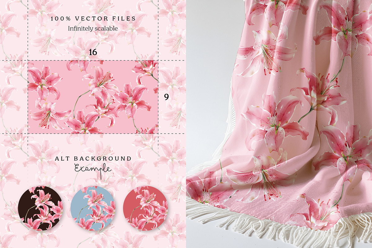 Lily Seamless Pattern Set, a Pattern Graphic by Momosama Studio (Photo 2 of 5)