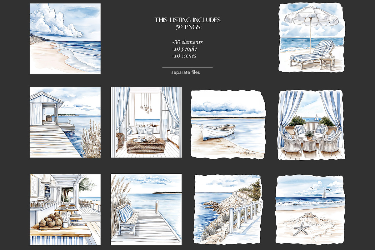 Coastal Girls Clipart | Beach Ocean, a Person Illustration by GlamArtZhanna (Photo 8 of 8)