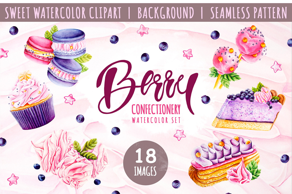 Sweet watercolor clipart (18 items), a Decorative Illustration by Integrity_store (Photo 1 of 7)