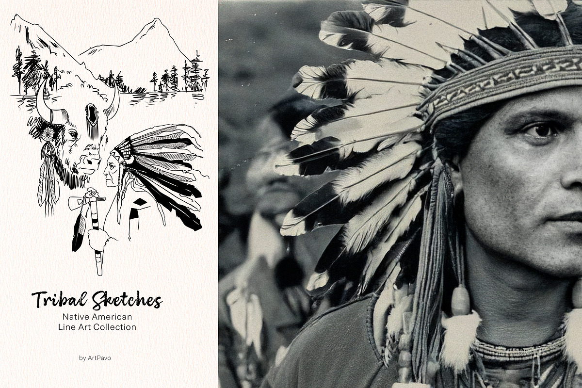 Tribal Sketche Pack, Native American, a Person Illustration by ArtPavo (Photo 13 of 13)