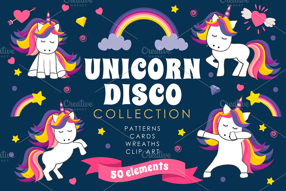 Unicorn Disco Collection - Clip Art, a Graphic by Miri Campbell (Photo 1 of 8)
