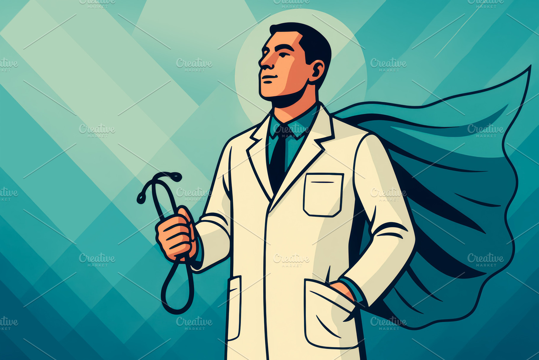Hero doctor with cape and stethoscop, a Health & Medical Photo by angellodeco