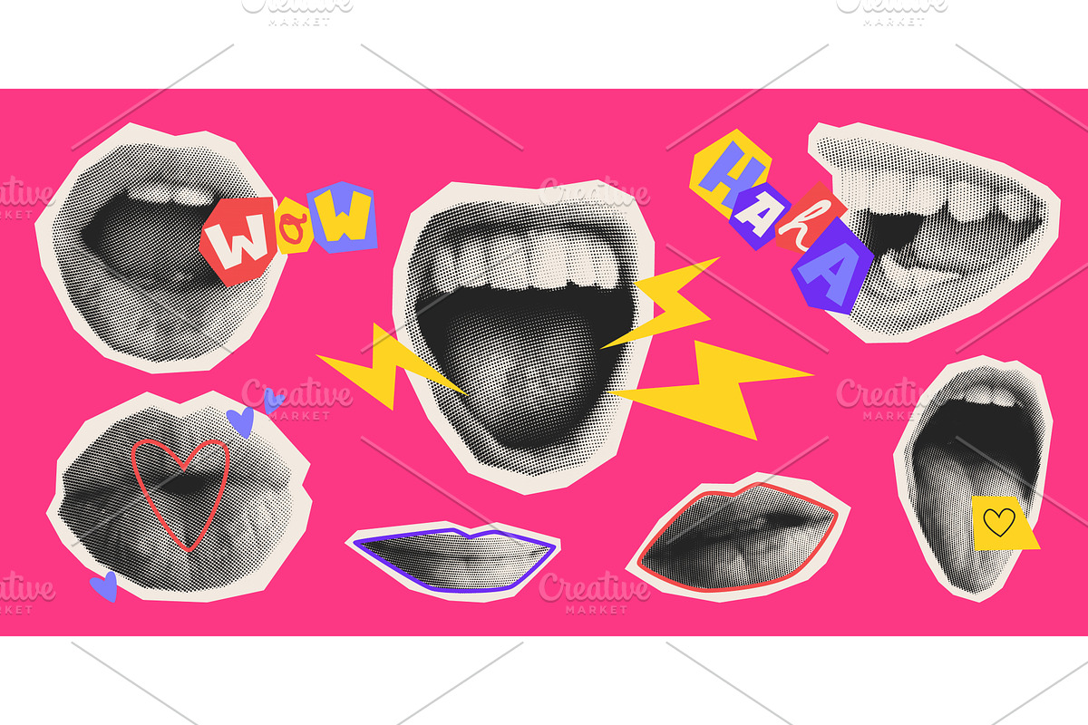 Retro halftone mouth collection, a Person Illustration by art PVP - market