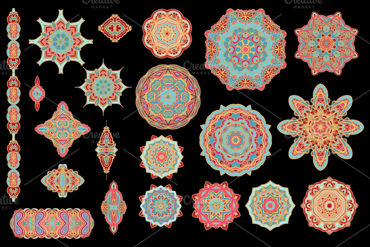 Set of decorative stars and rosettes preview 2