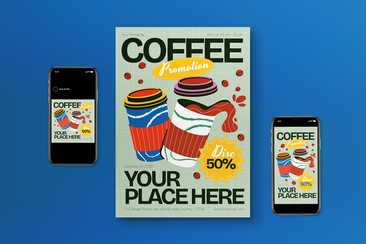 Green Coffee Shop Promo Flyer Set, a Flyer Template by graphicook (Photo 1 of 3)