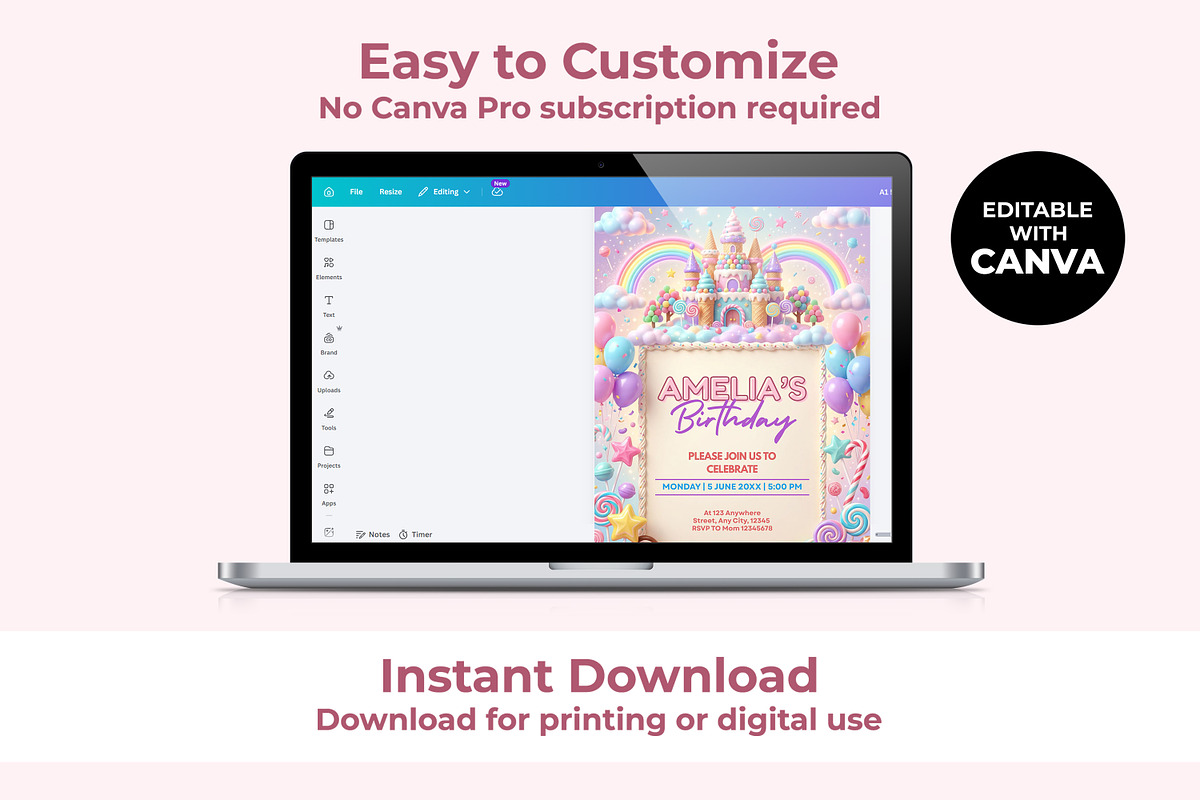 Candy Castle Birthday Invitation, an Invitation Template by M9 Design (Photo 3 of 4)