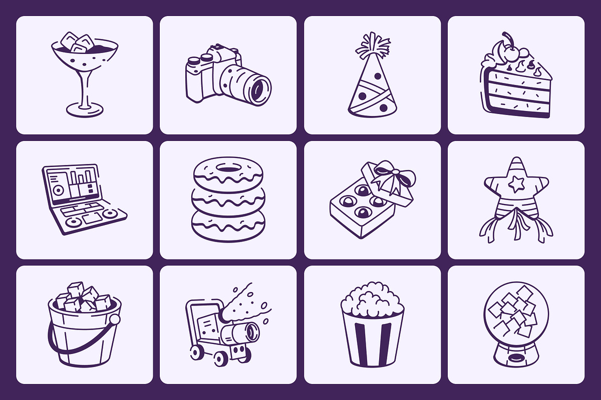 Party and Firework Doodle Set, an Outline Icon by Vectors Market (Photo 6 of 8)