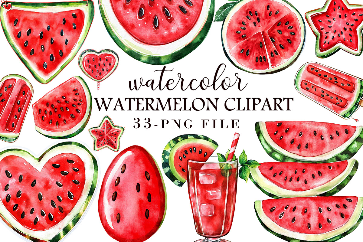 Watercolor Watermelon Clipart, an Illustration by Libby Wishes (Photo 1 of 7)