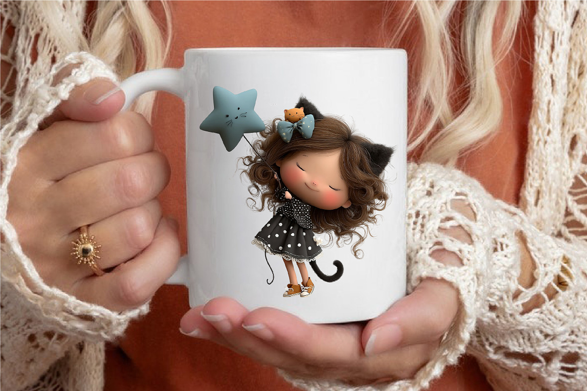 Whimsical Cat Girl Clipart, an Illustration by designcity5 (Photo 3 of 5)
