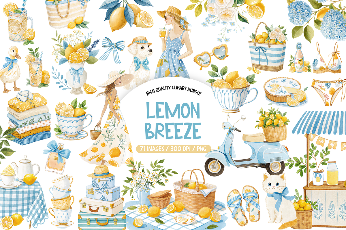 Watercolor Lemon Breeze Clipart, an Illustration by TatiMockup (Photo 1 of 6)