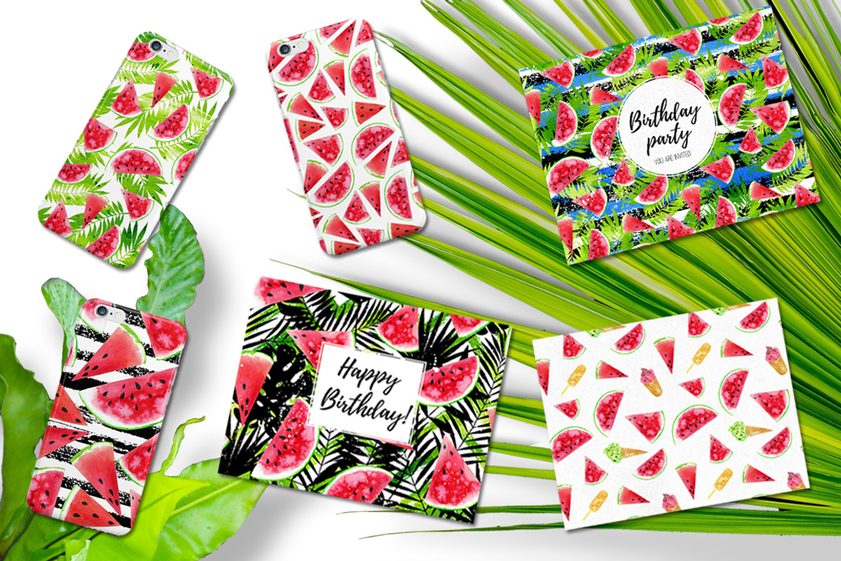 Watercolor Watermelons & Ice creams, a Pattern Graphic by Midstream (Photo 5 of 8)