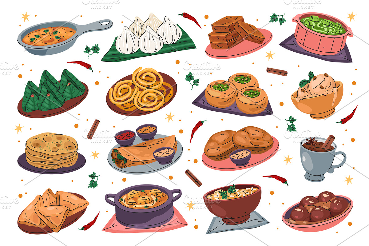 Set of Indian dish or food. Vector, a Food Illustration by Elegant Solution