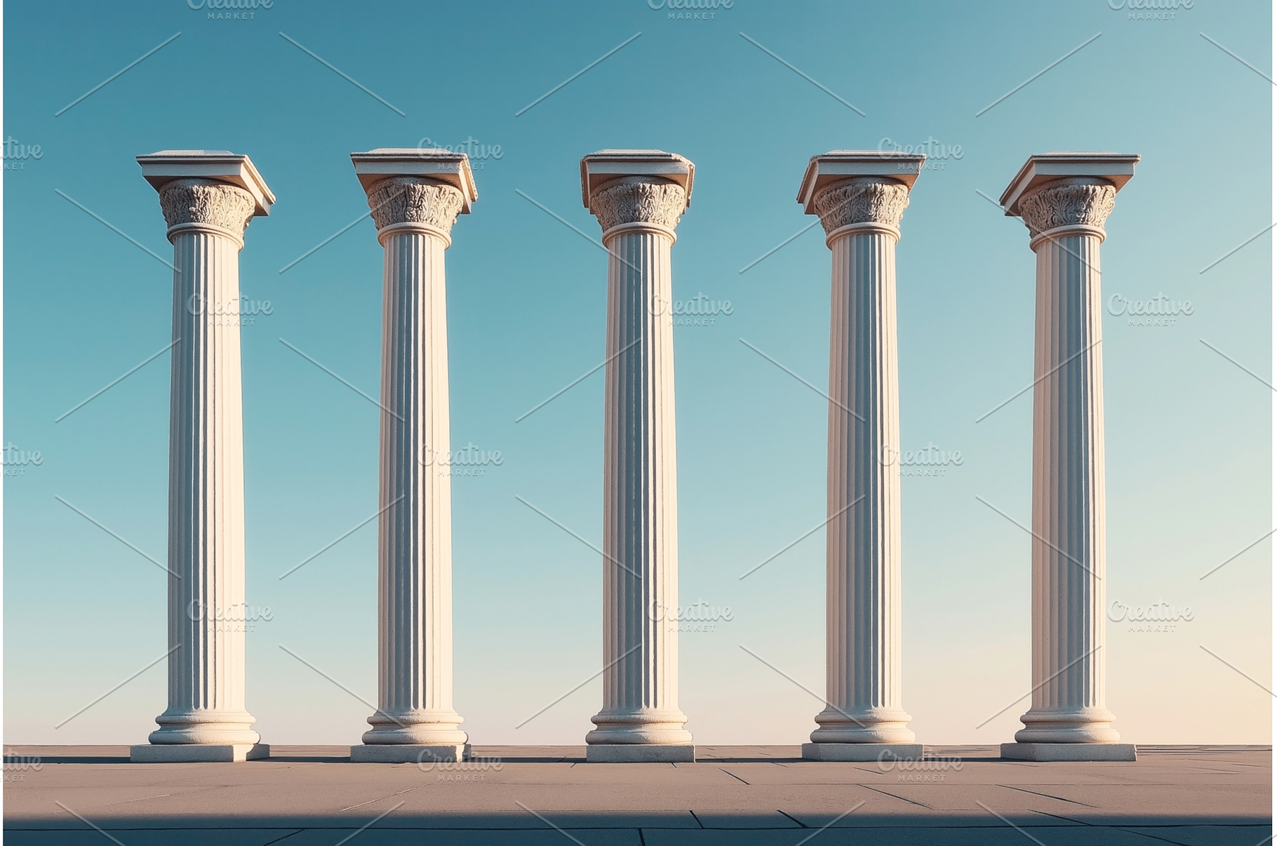 Five classical columns with ornate, an Architecture Photo by Sergey Kotenev