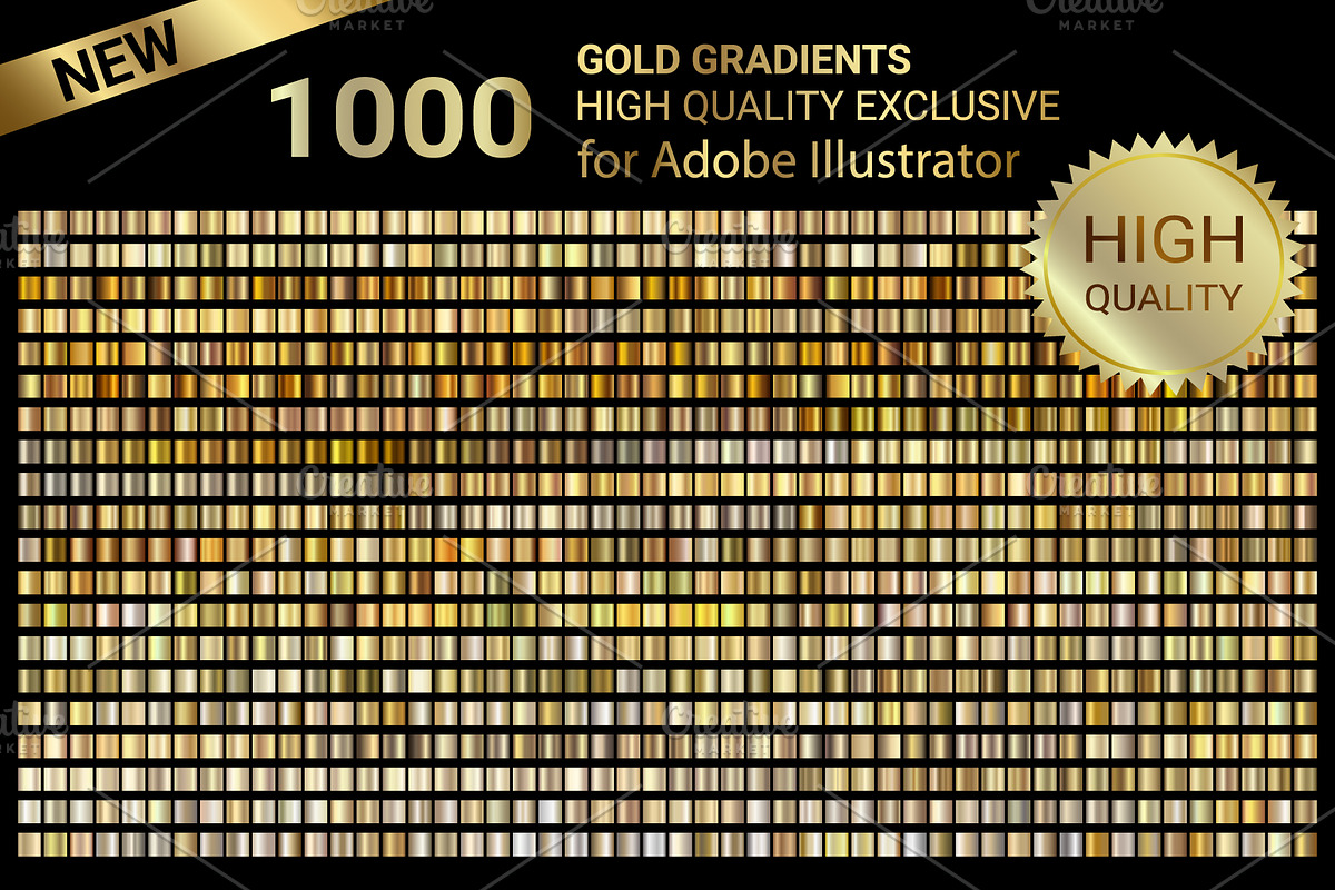 1000 Gold Gradients for Illustrator, a Gradient Add-On by Juksy (Photo 1 of 2)