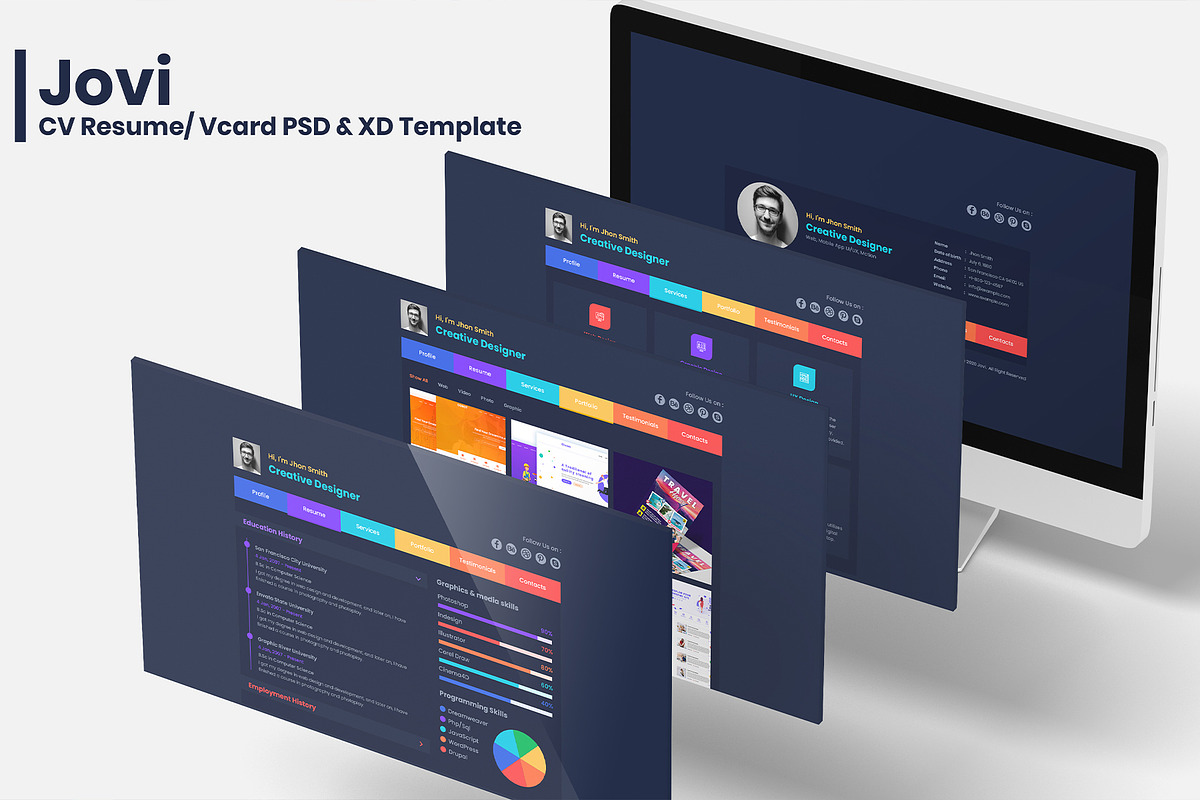 Jovi -CV Resume / Vcard PSD Template, an UI Kit Template by RiveupDigital (Photo 1 of 2)