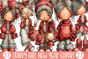 Quirky Girl New Year Clipart, an Illustration by Designking