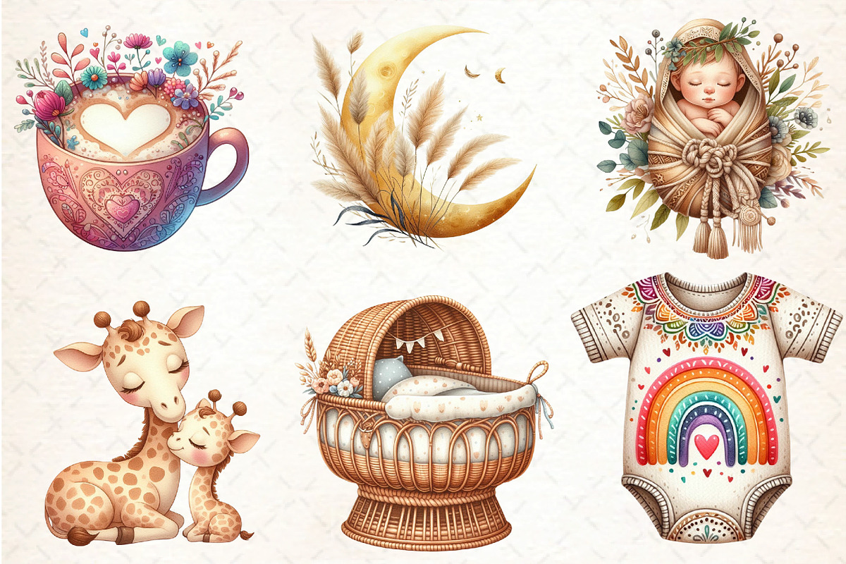 Boho Mothers Day Clipart, an Illustration by DreamCafeArt (Photo 3 of 6)