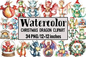 Christmas Dragon Clipart, an Illustration by Design Market