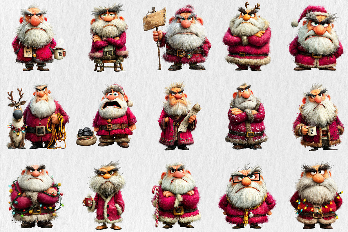 Quirky Christmas Grumpy Santa Clipar, a Seasonal Illustration by Rose Art (Photo 2 of 7)