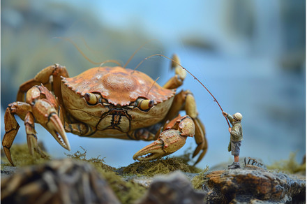 Big crab baby walking on sea waves, an Animal Photo by Ylivdesign