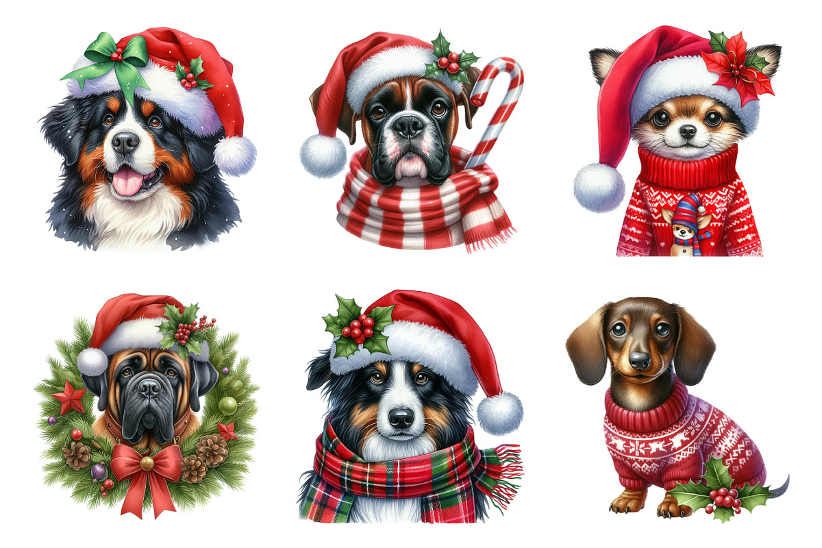 Christmas Dogs PNG Clipart Bundle, an Illustration by SinaCreation (Photo 3 of 7)