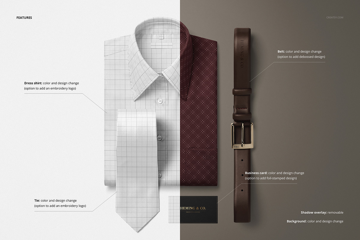 Men’s Dress Shirt Tie Card Mockup, an Apparel Mockup by Creatsy (Photo 3 of 5)