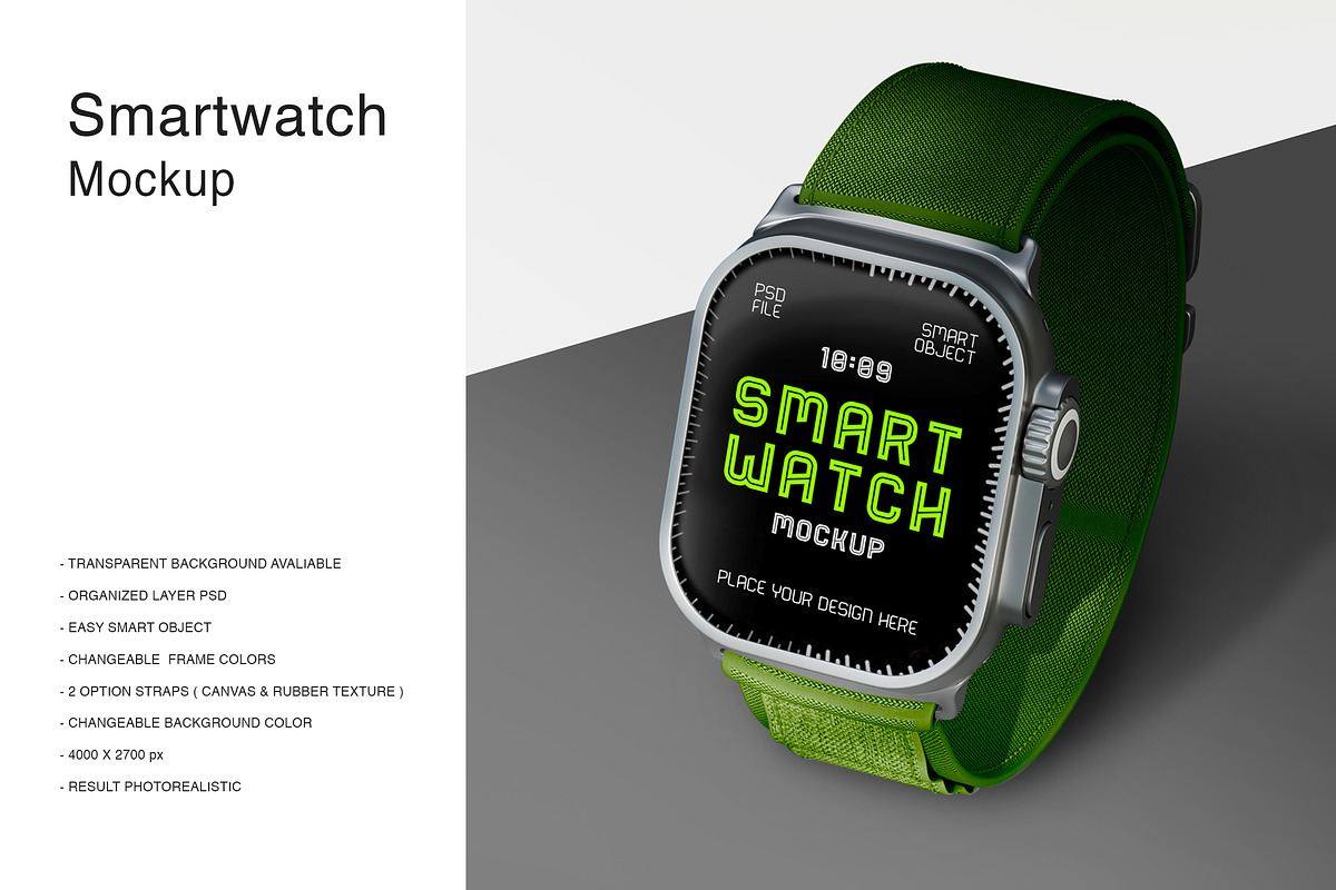 Smartwatch Mockup, a Wearable Device Mockup by Jiwstudio (Photo 1 of 6)