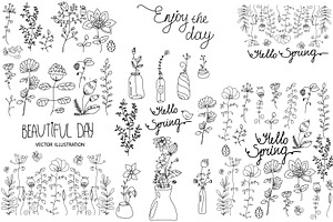 set of vector floral elements