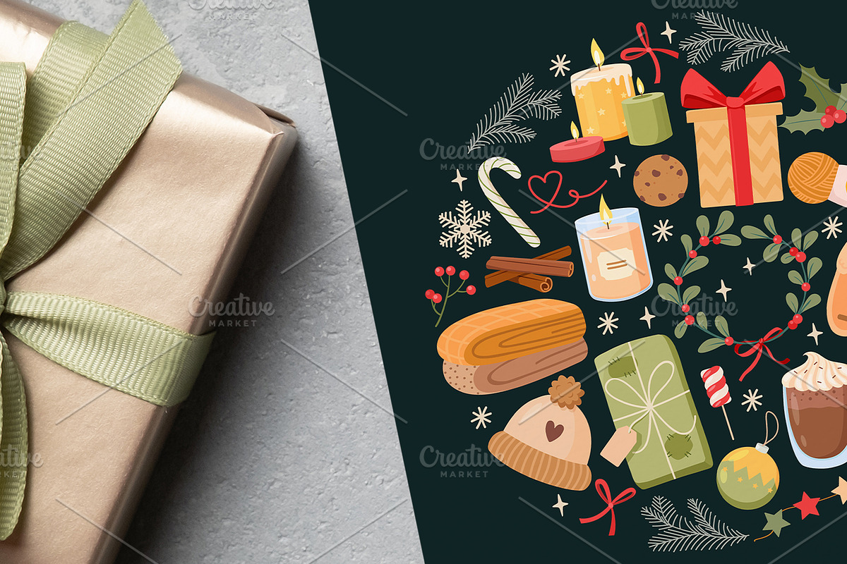 Christmas holiday symbols set, a Seasonal Illustration by Elen_Art (Photo 2 of 3)