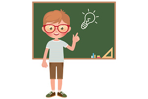 Child boy pupil at the school board