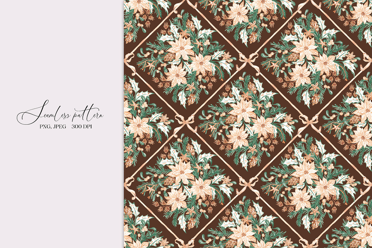 Christmas Botanical Grid Pattern, a Pattern Graphic by SirenaArt (Photo 8 of 20)