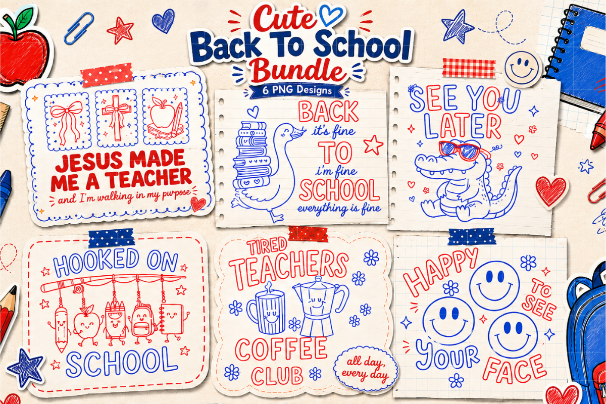 Retro Cute Back to School Png Bundle, an Education Illustration by Daisy Design (Photo 7 of 8)
