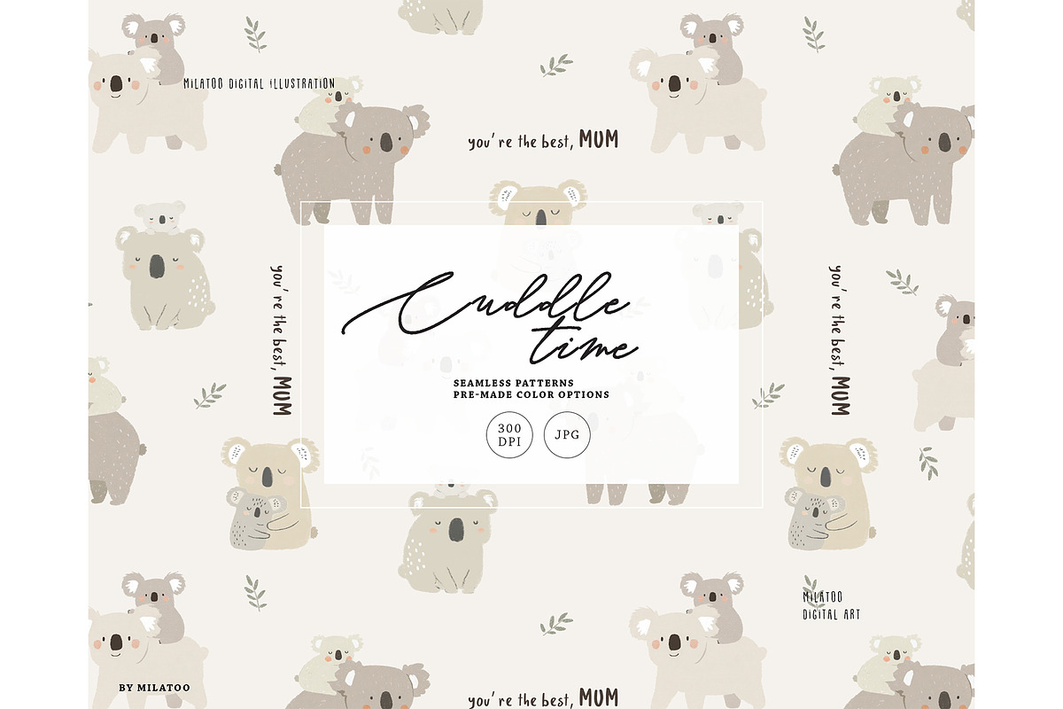Motherhood hugs koala animal pattern, a Pattern Graphic by Milatoo (Photo 1 of 4)