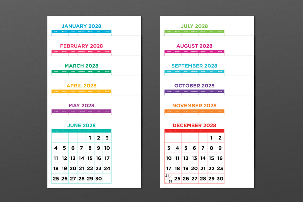 2028 Large No. Color 8.5x11 Calendar, a Stationery Template by Running With Foxes (Photo 2 of 6)