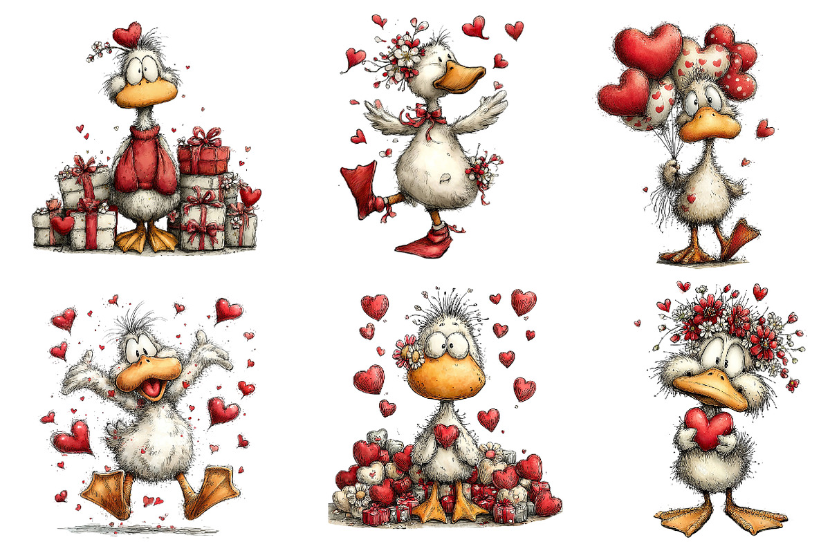 Whimsical Duck Valentine Clipart, an Illustration by Dream Creation (Photo 3 of 6)